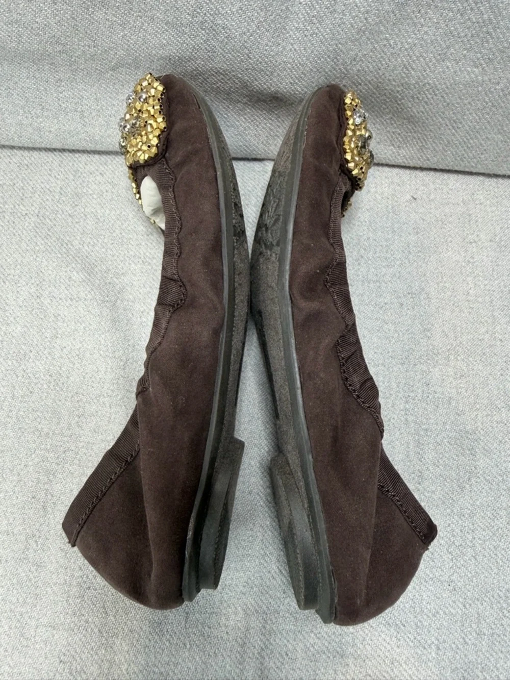 NWOT Report Dark Brown Slip-On Ballet Flats with Gold Accent Bow W5.5